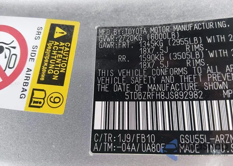 2018 Toyota Highlander Le z USA, uszkodzony, nr VIN 5TDBZRFH8JS892982